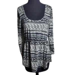 Weavers geometric print scoop neck 3/4 sleeve top size XXL